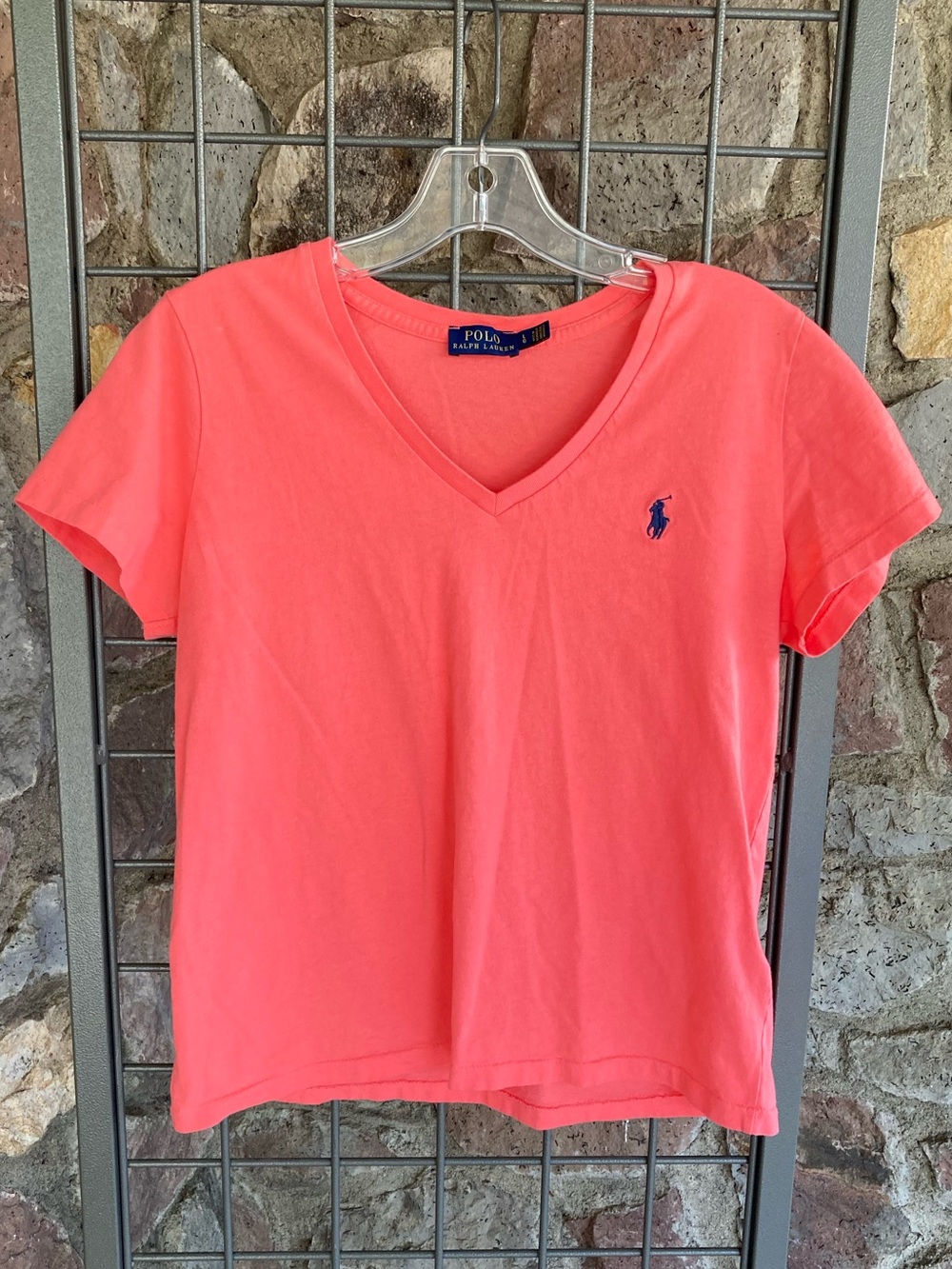 Polo by Ralph Lauren Women's Cotton V-Neck Tee in Coral Pink Size Large
